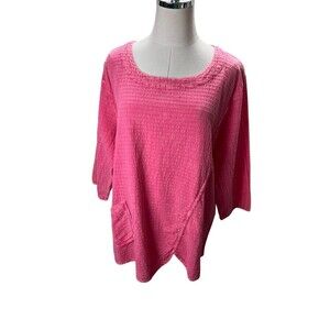 Focus Top Women's Size Large Pink 100% Cotton Round Neck